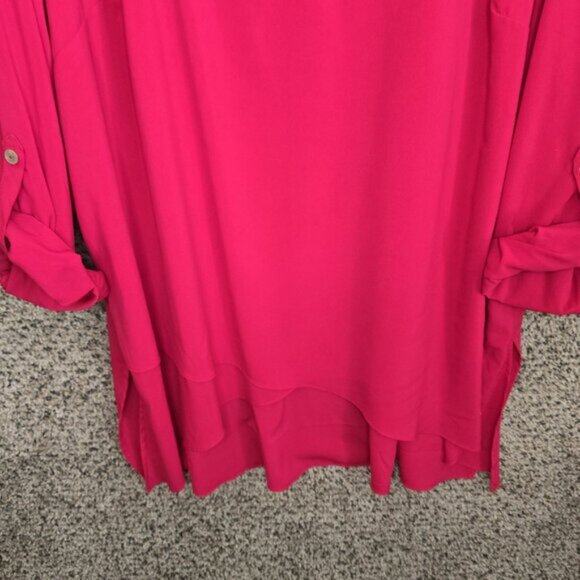 Susan Graver Top Womens Plus 22WP Pink Tunic Split Neck Semi Sheer Blouse Ladies - Picture 5 of 7